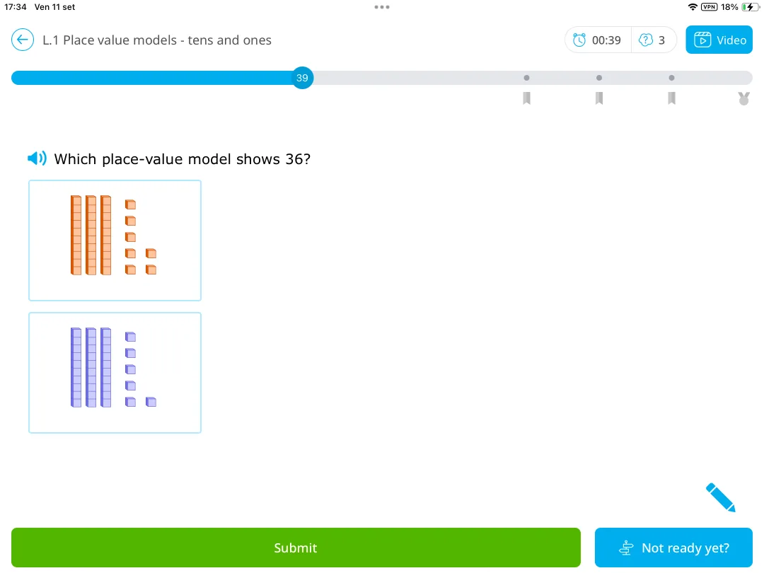 IXL Math: place value models with tens and ones