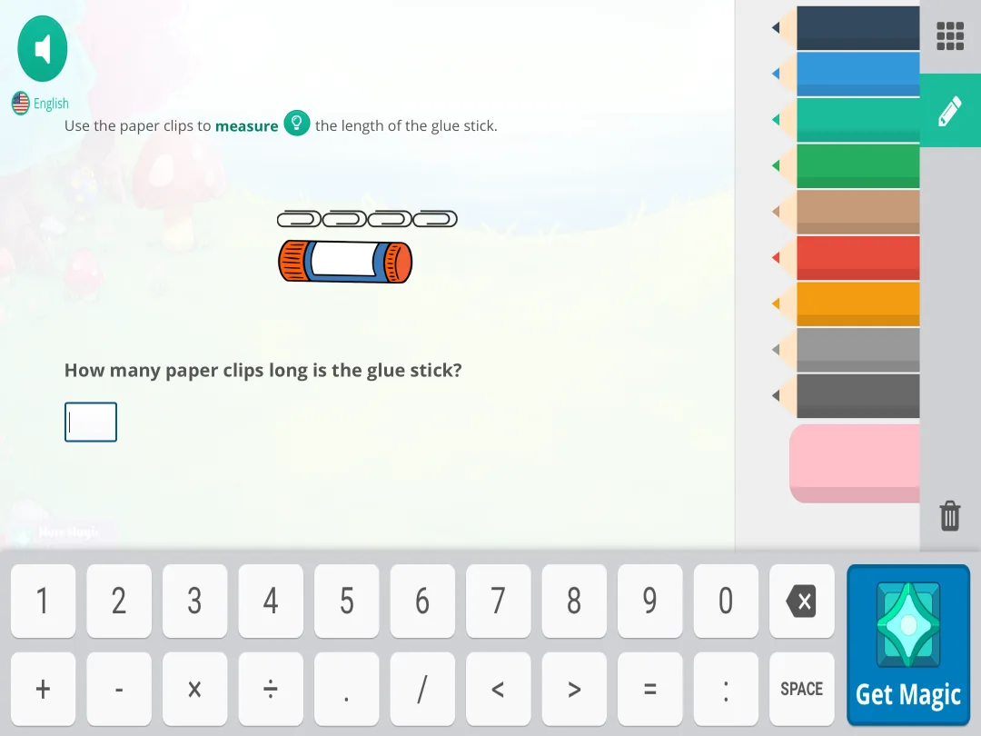 Prodigy Math game: measuring length with paper clips