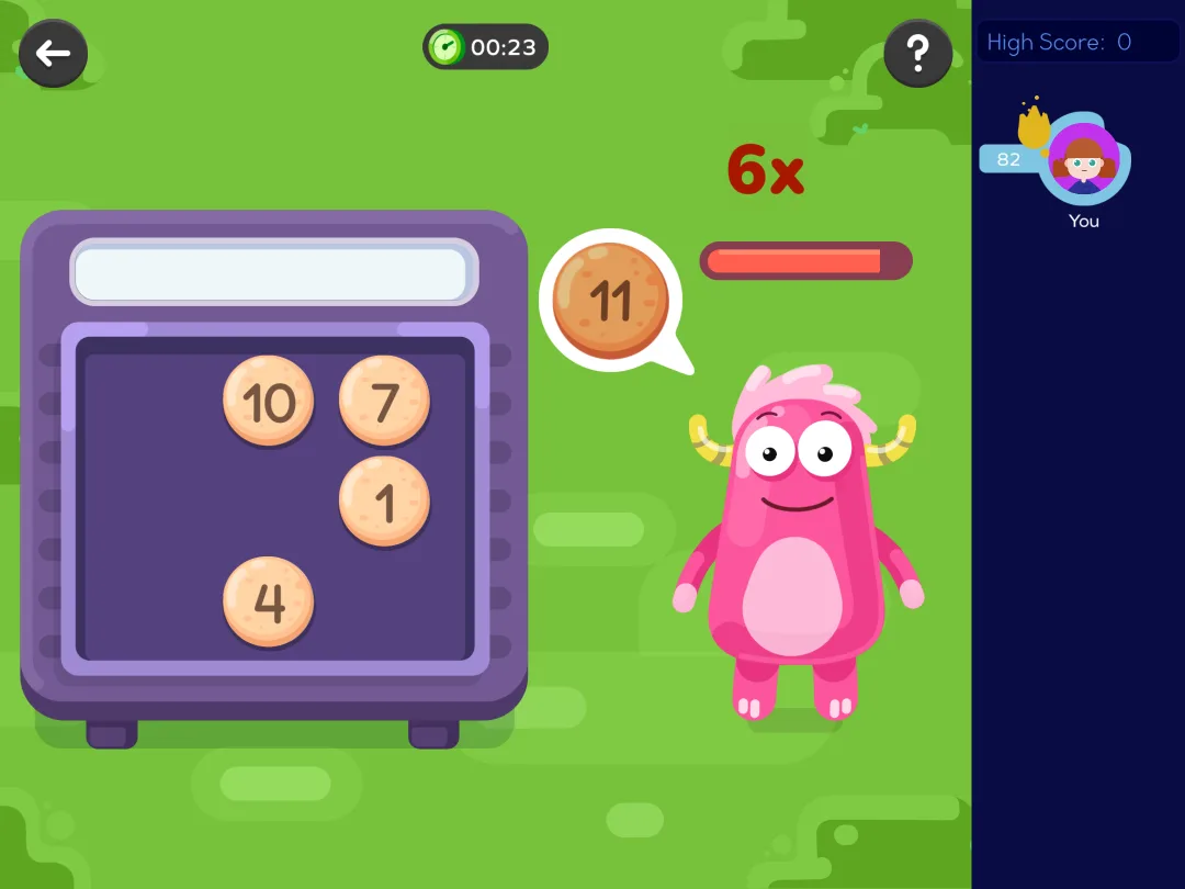 SplashLearn math game: making 11 from number balls