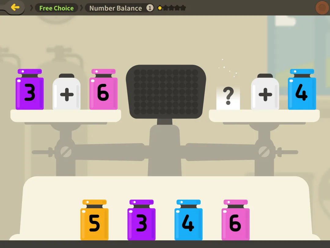 Todo Math game: balancing two sums on a scale