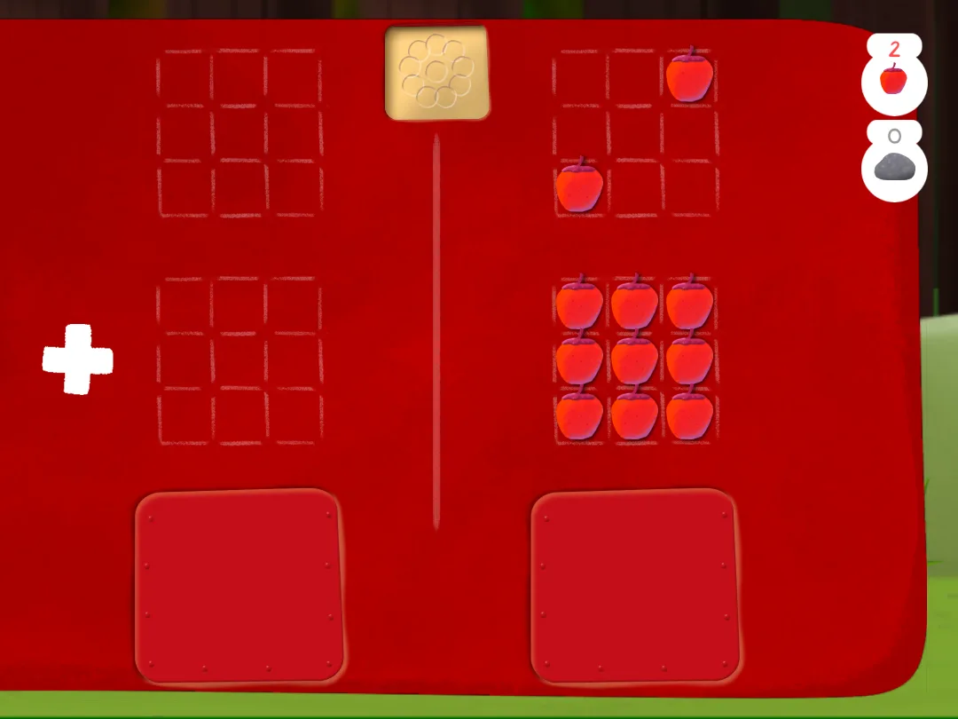 Kahoot! Big Numbers game: regrouping ten apples into a bag of ten