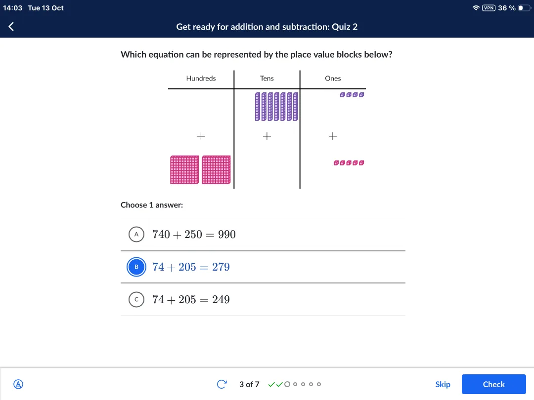 Khan Academy: addition within 1000 with place value blocks