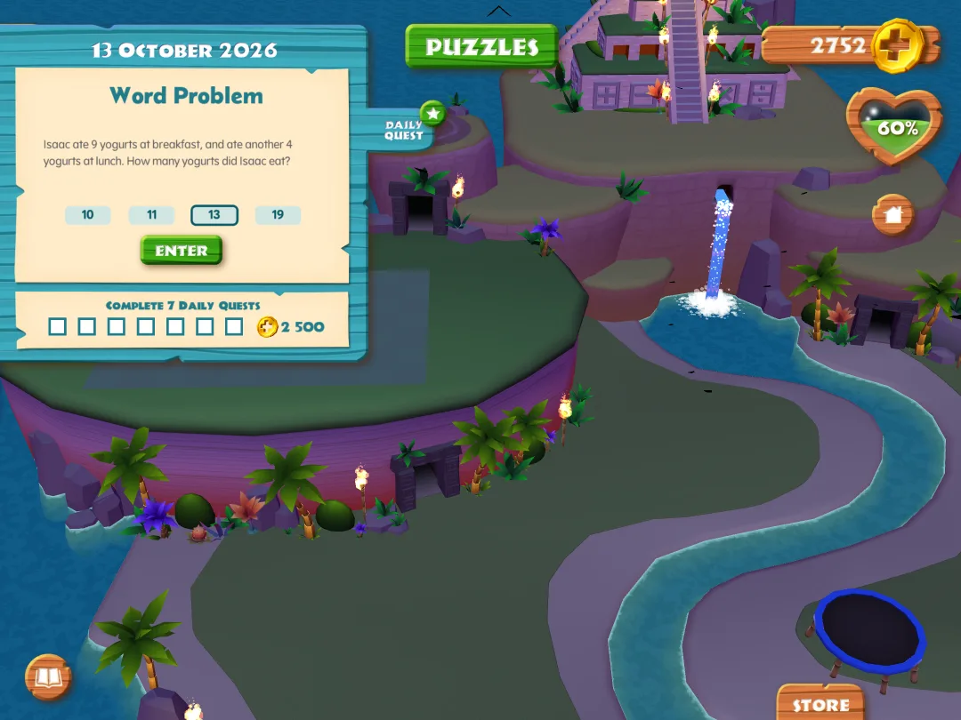MathTango game: an addition word problem on the child's island