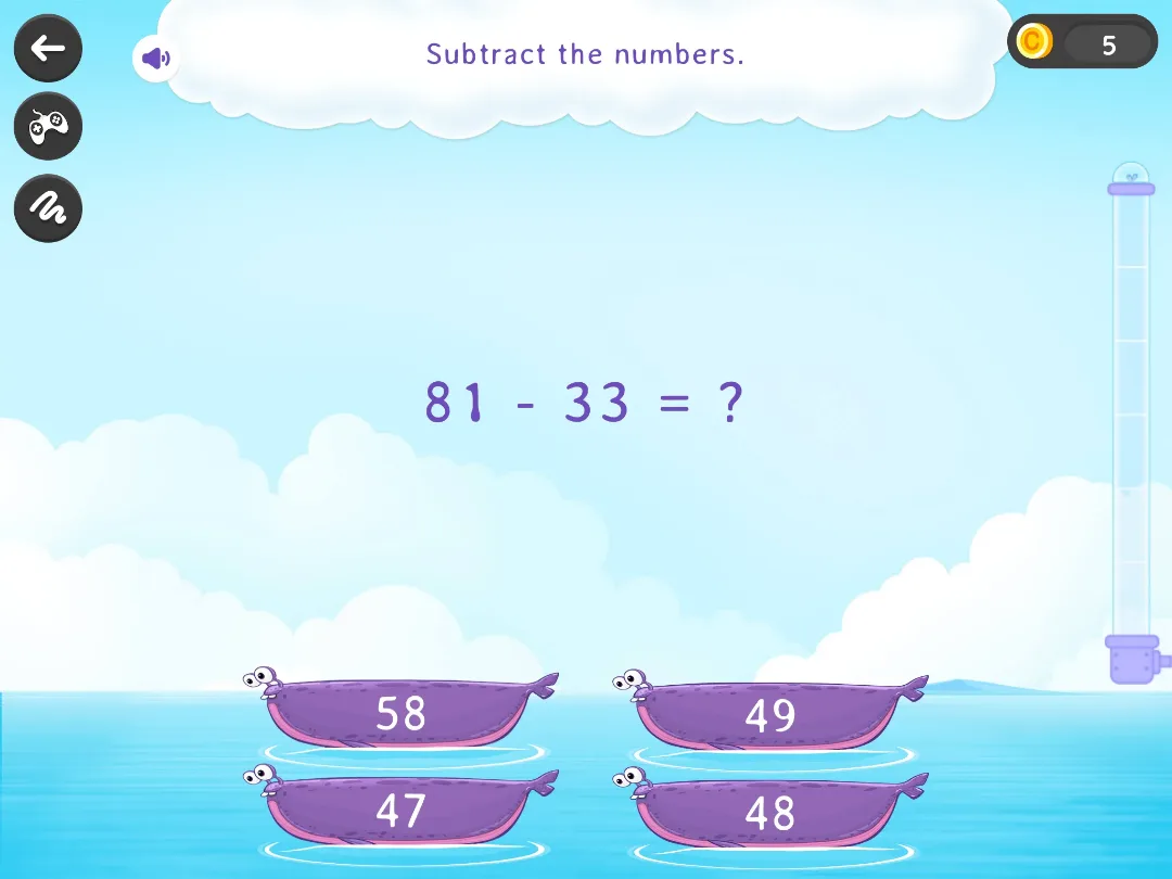 SplashLearn math game: subtraction within 100