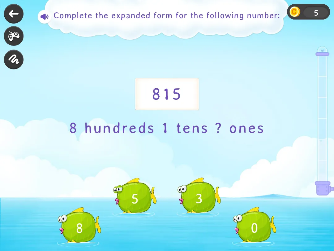 SplashLearn math game: expanded form of a three-digit number