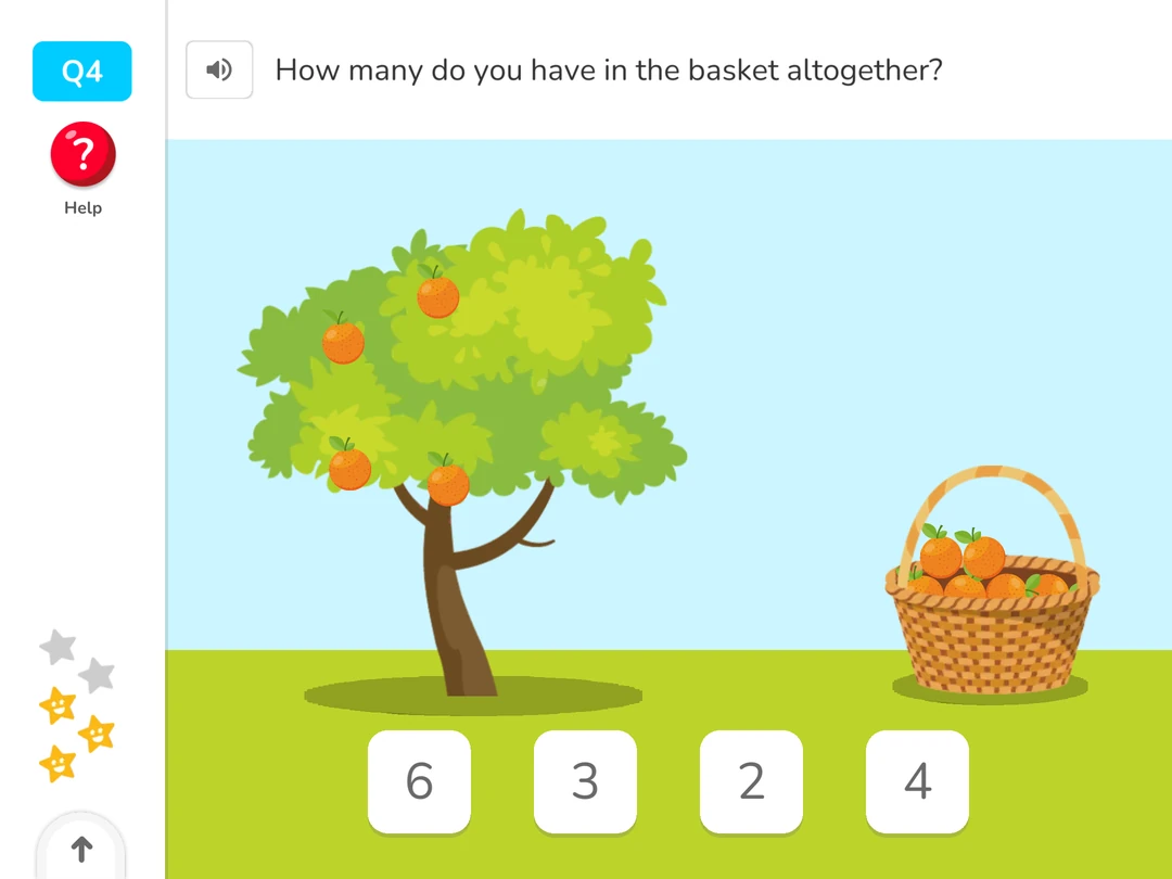 DoodleMaths: count oranges in a basket and choose the matching number.