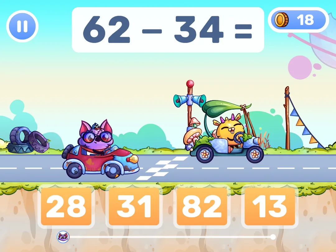 MathHero math game: subtraction within 100 in a race